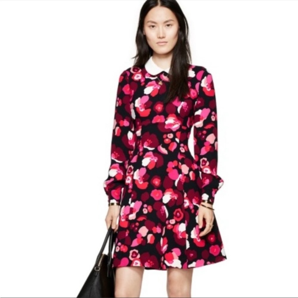 Kate Spade Falling Florals Crepe Long Sleeve Dress Size 6